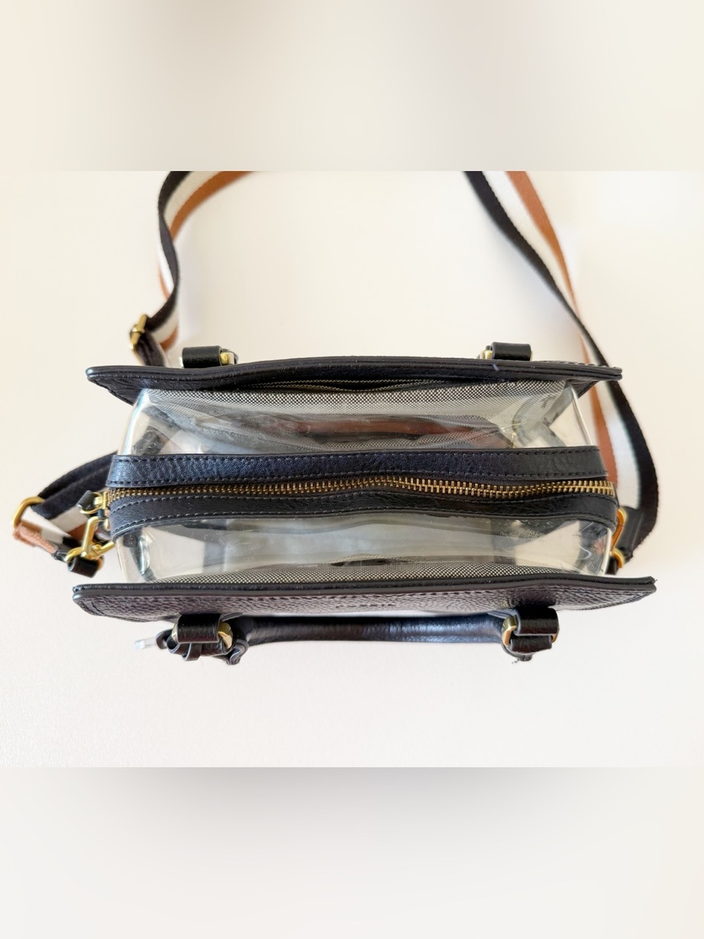 Fossil Hope Bag Leather Top-Handle Crossbody with Striped Strap Black Small - Picture 9 of 15